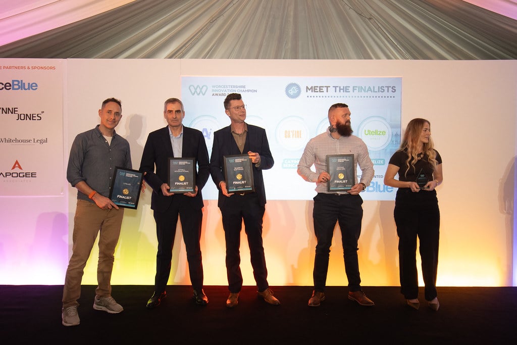 the owner of cafine skincare on stage at Worcestershire Innovation champion awards 2026