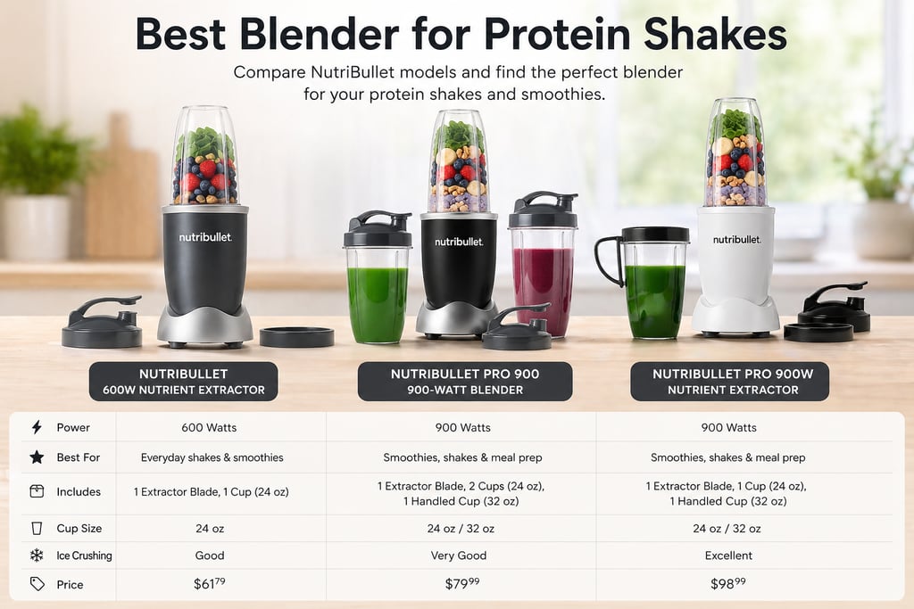 Nutribullet blender comparison for protein shakes including 600W and 900W models