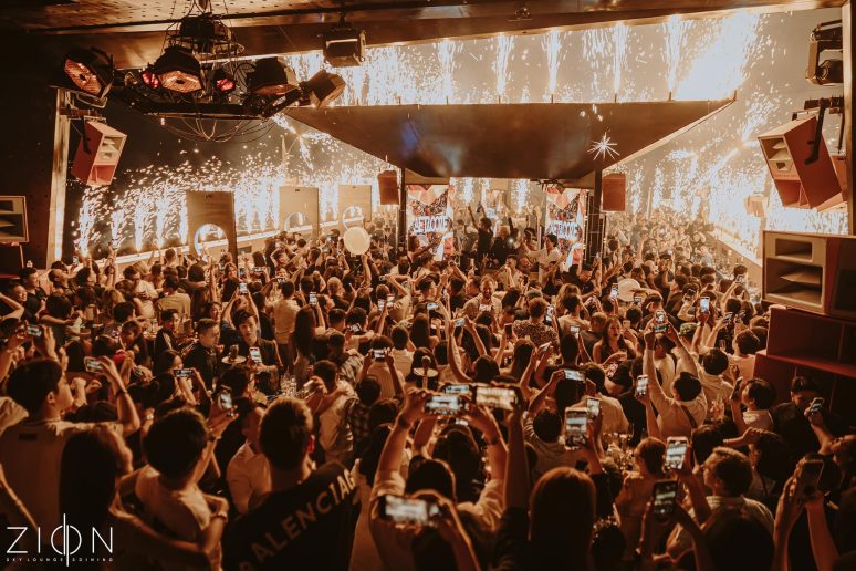 Zion Sky Lounge & Dining Happy New Year Celebration with Fireworks and People taking videos