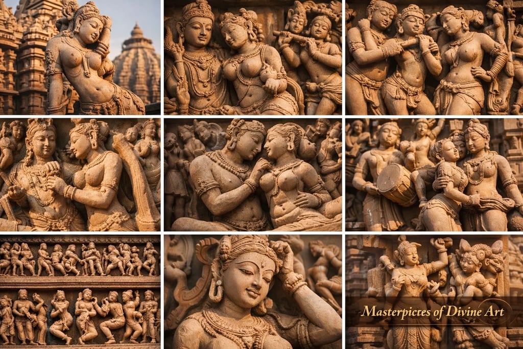 Khajuraho temples stone sculptures