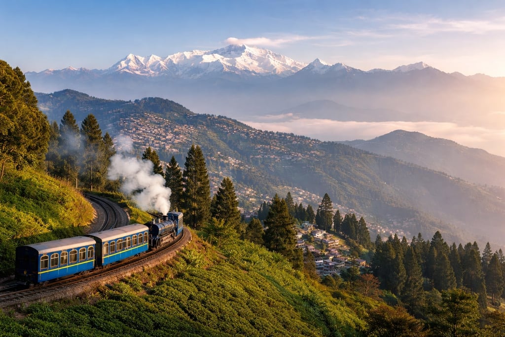 Darjeeling's toy train and Kanchenjunga view