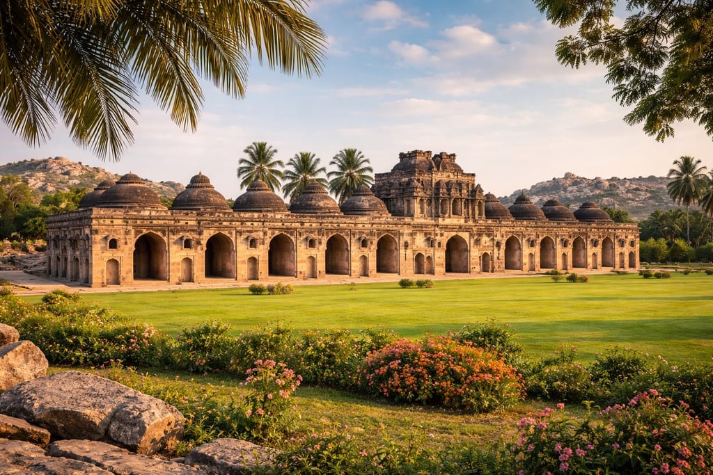 Elephant Stables at dusk in Hampi