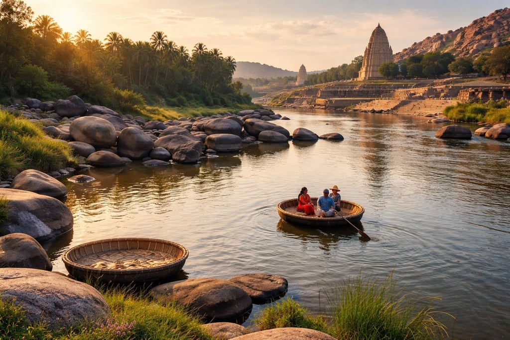 Serene coracles on Tungabhadra River