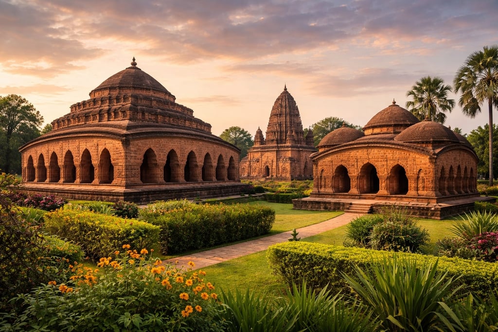 Terracotta temples of Bishnupur at dusk