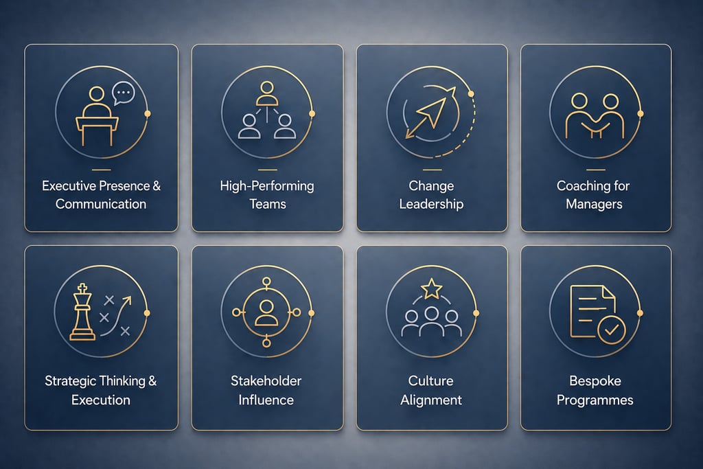 Business leadership training services for executive coaching and team development programs.