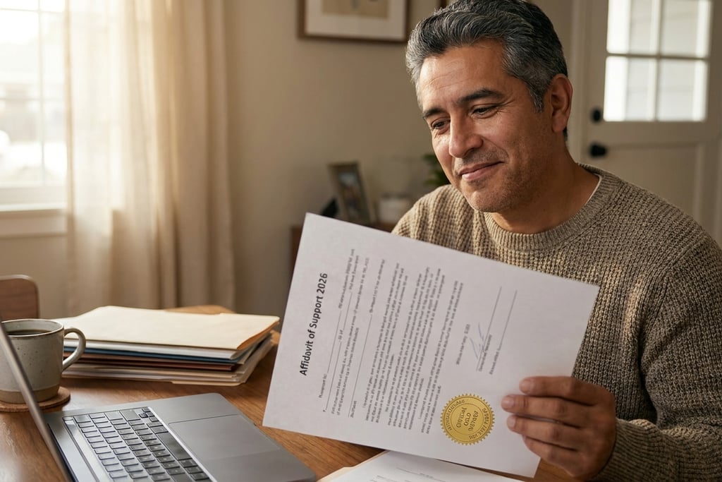 Persona llenando un affidavit correctamente con sello notarial oficial.
