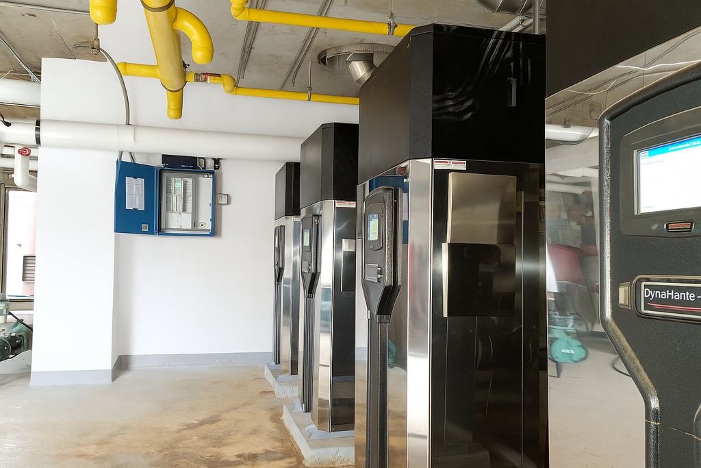 A row of high-efficiency commercial condensing boilers Building Automation System