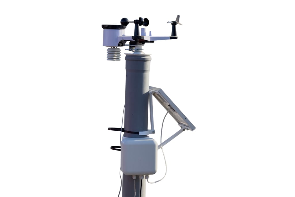 Creanode Gateway mounted on a pole with attached solar panel and weather station sensors