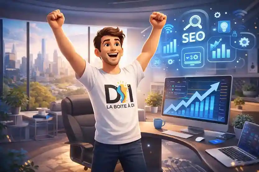 Illustration 3D de Dam découvrant le SEO comme solution de reconversion professionnelle dans le numérique après 40 ans