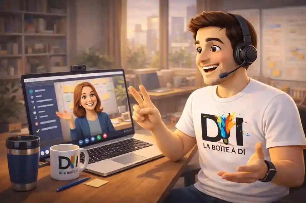 Illustration 3D de Dam suivant un coaching en ligne pour se former efficacement après 40 ans aux compétences numériques