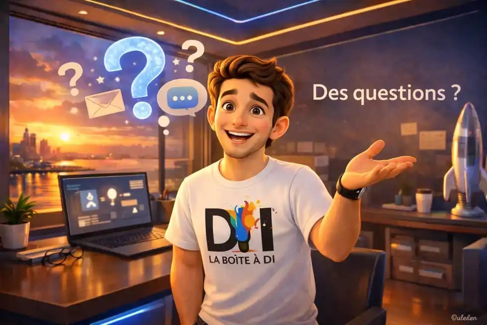 Dam souriant répond aux questions sur le CEP dans son bureau moderne au coucher de soleil, illustration 3D chaleureuse