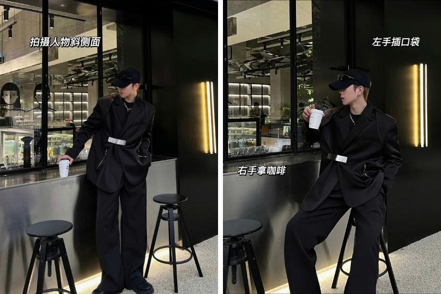 Tư thế ngồi suy tư lãng tử cho nam giới khi chụp ảnh cafe
