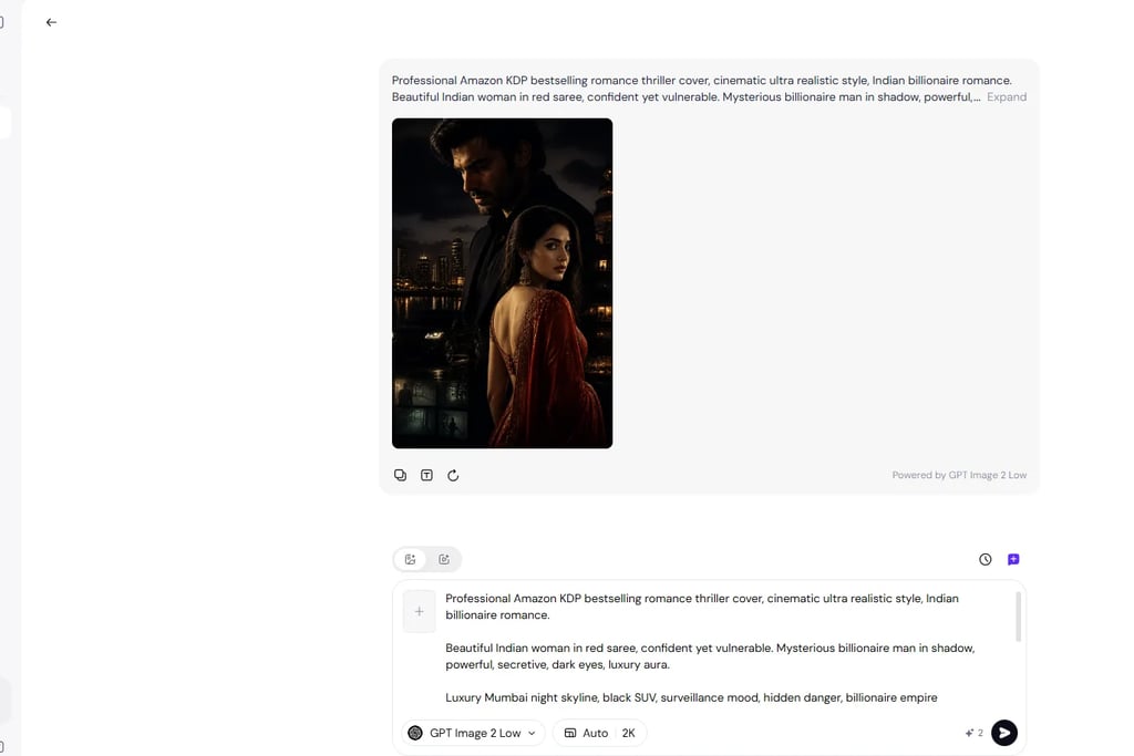 Sider AI image generator interface showing detailed book cover prompt input.