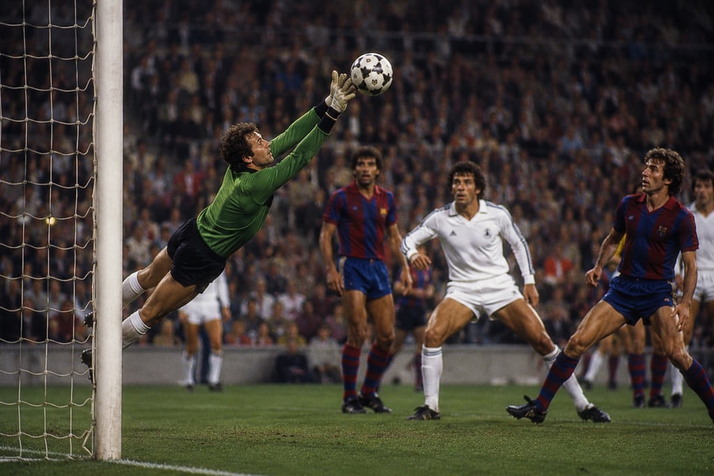 A soccer goalkeeper in a green jersey jumps to catch the ball during a professional match.
