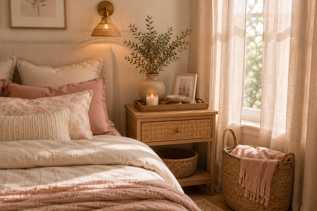  feminine bedroom natural materials ideas with rattan wood seagrass and linen