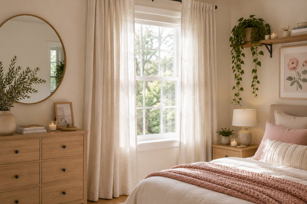 cute bedroom curtain ideas with floor length linen curtains hung above window
