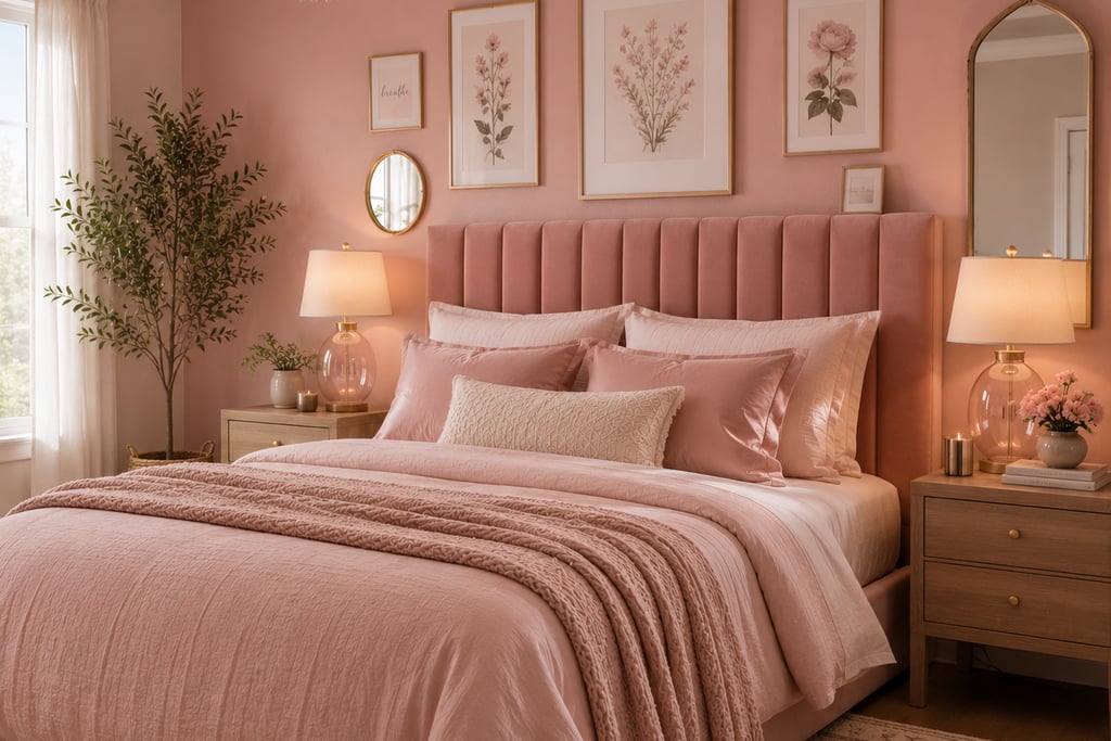 pink bedroom headboard ideas with upholstered velvet headboard