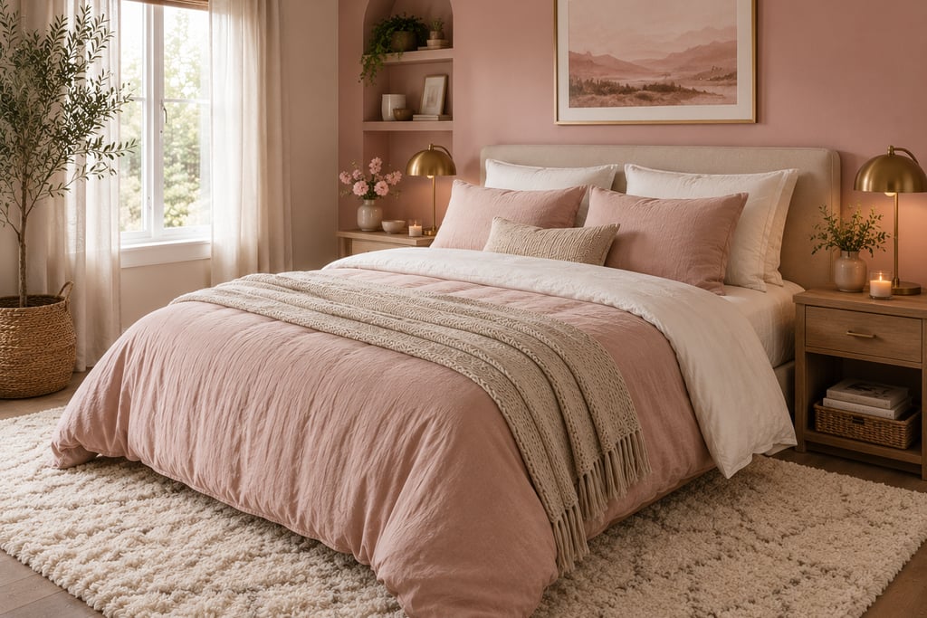pink bedroom rug ideas with plush neutral rug under bed