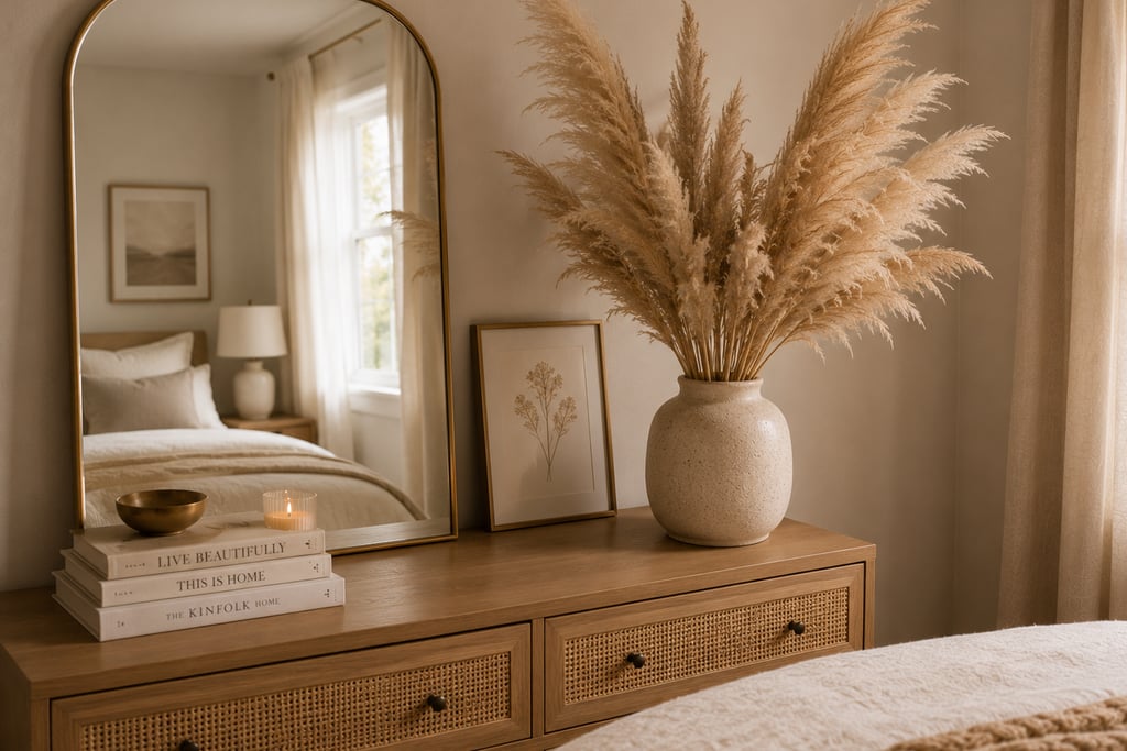cute bedroom dried flower ideas with pampas grass in ceramic vase