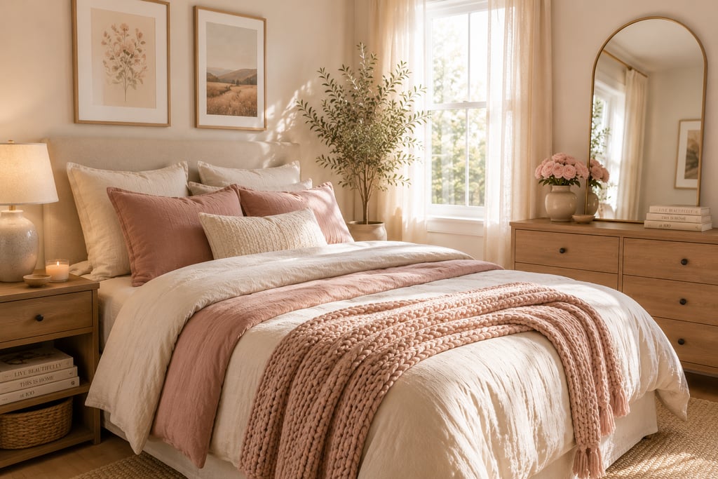 feminine bedroom bedding ideas with layered linen duvet velvet pillows and knit throw