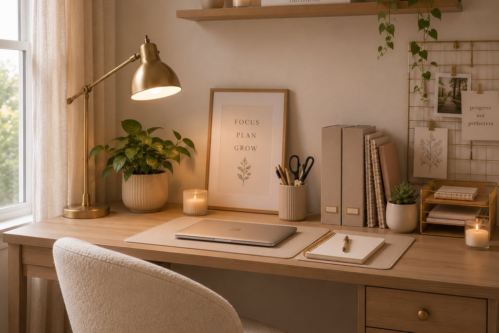 cute bedroom desk ideas with lamp plant and organized stationery