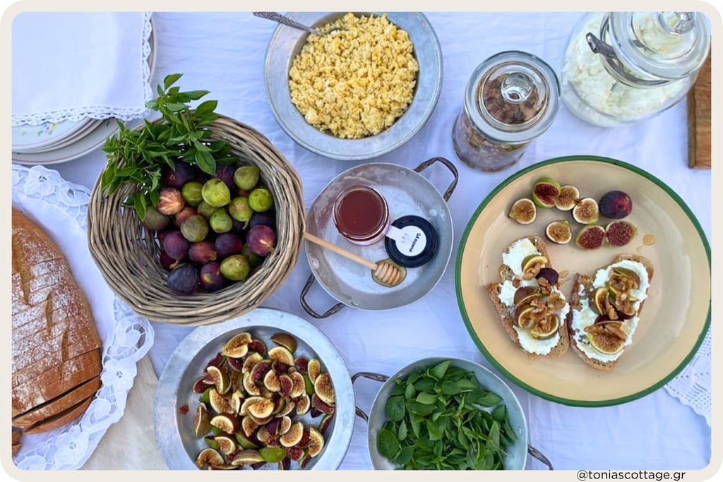A spread of fresh local produce and traditional Cretan dishes at the festival.