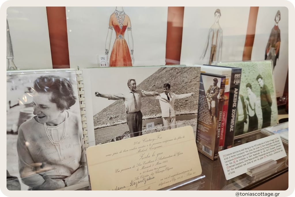 Nikos Kazantzakis Museum exhibition, showcasing iconic images and dance from Zorba the Greek
