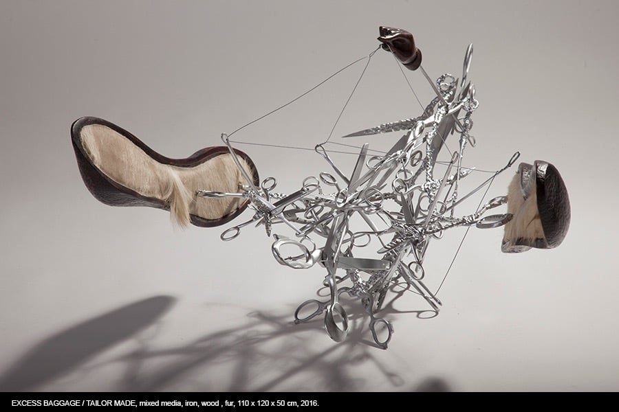Excess Bagage, Taylor Made, Mixed Media, iron, fur, wood, 2016  ©Miodrag Perić 