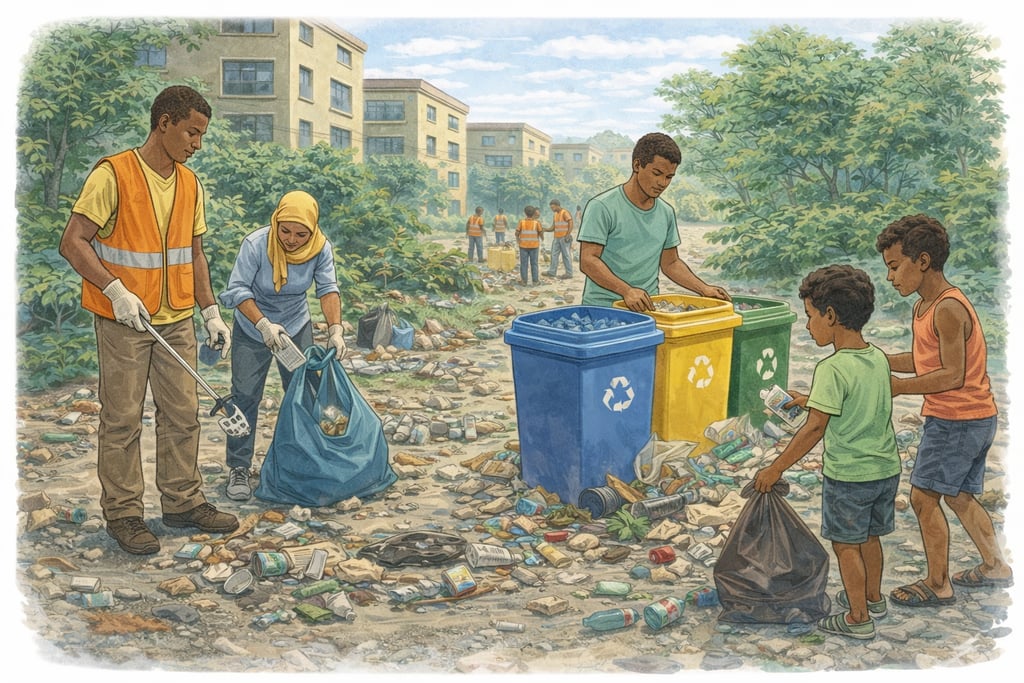 Élèves engagés dans une action de nettoyage et de tri des déchets à Mayotte