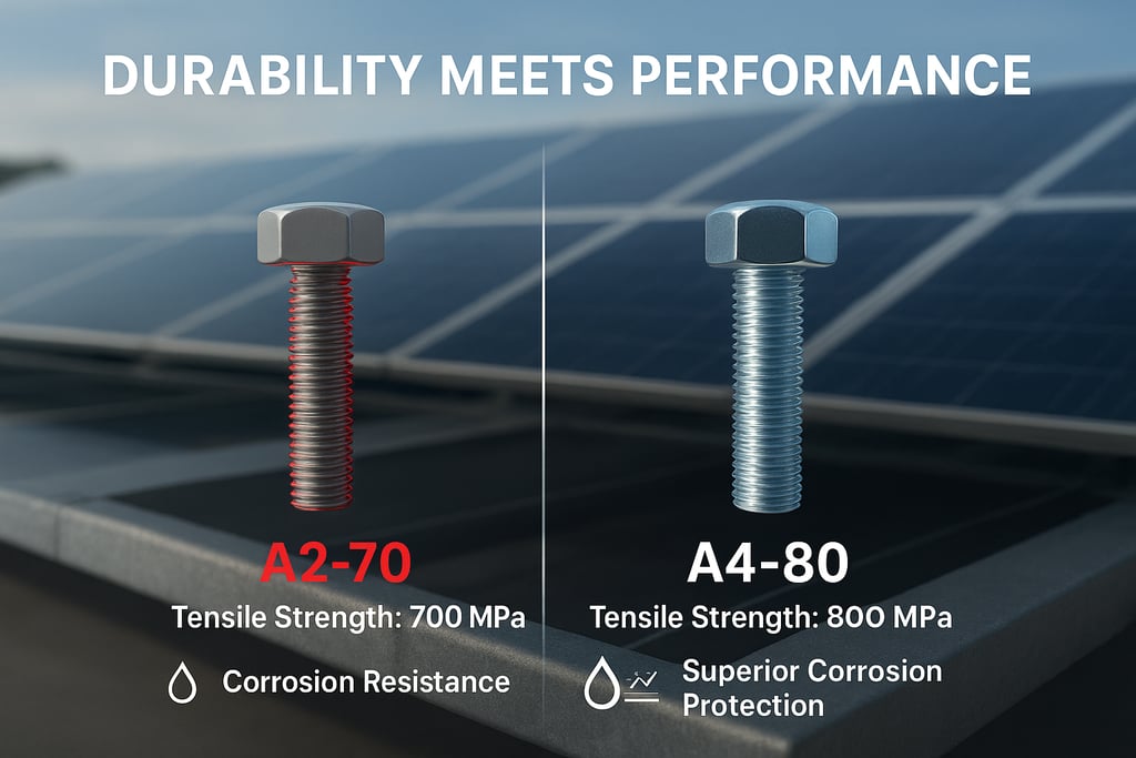 Stainless steel fasteners for solar mounting structures