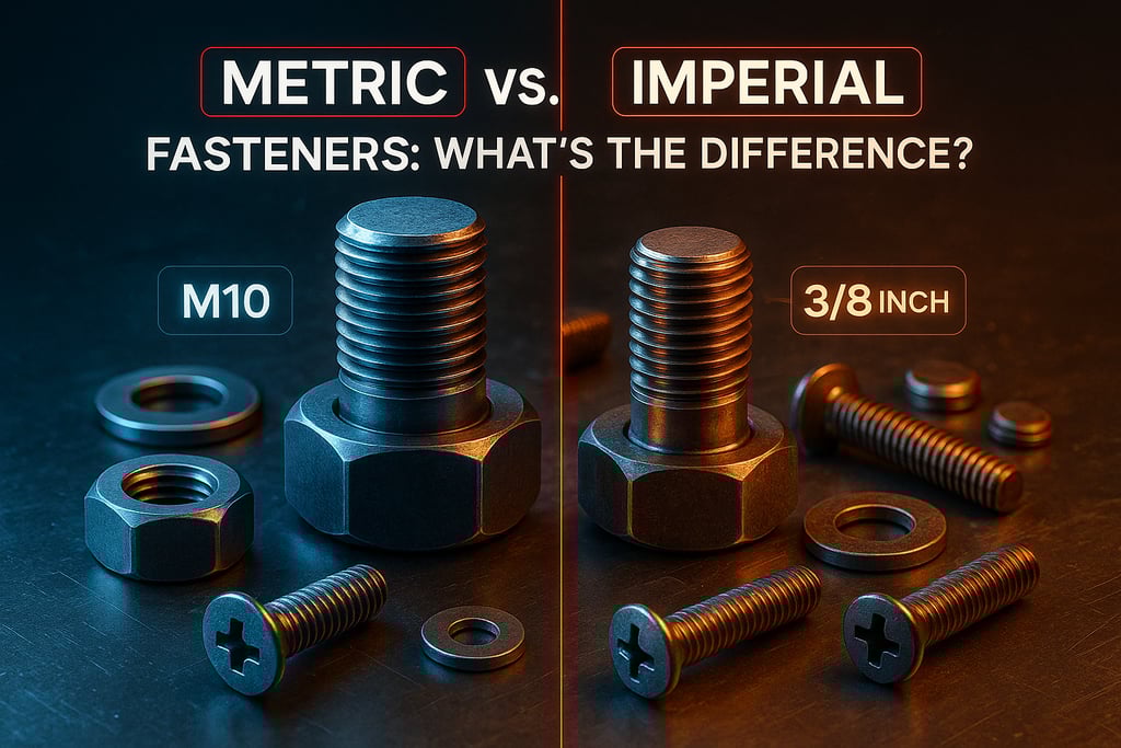 Comparison of metric and imperial fasteners side by side