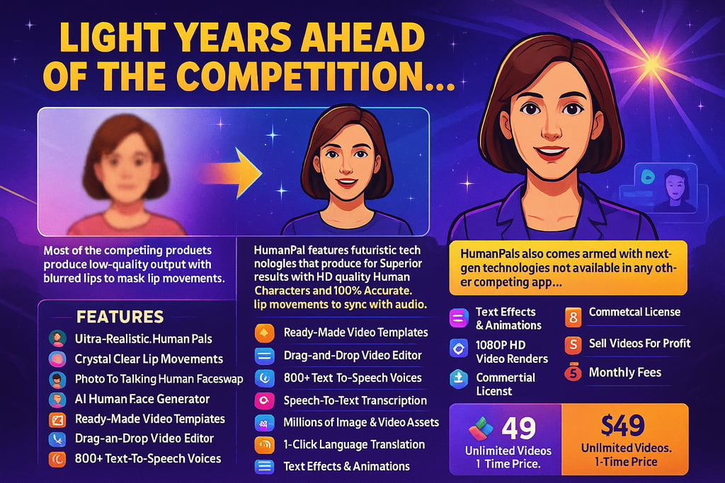 Image showing HumanPal features and unlimied videos for 1-time price of $49