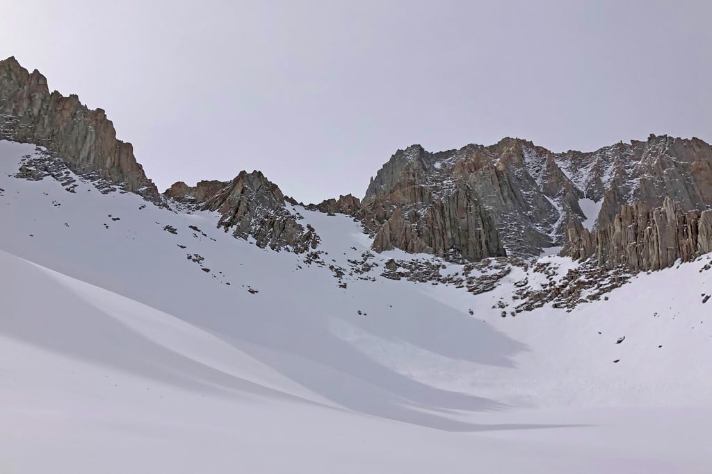 Snow-covered Iceberg Lake at Mount Whitney, Sierra Nevada, California