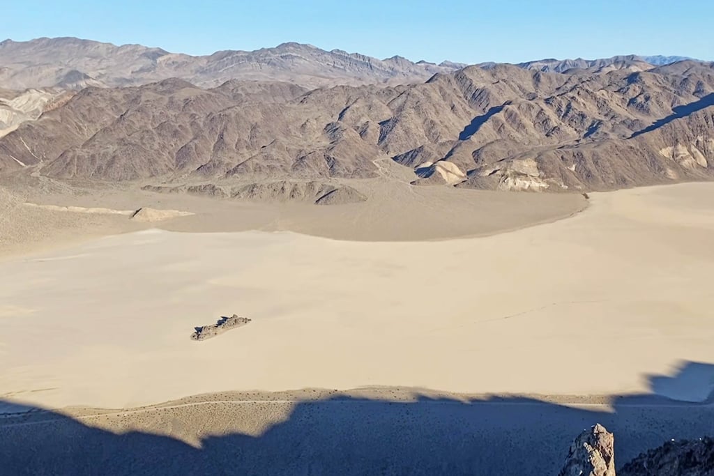 Looking at the Racetrack Playa and Grandstand from Ubehebe Peak, Death Valley National Park, California