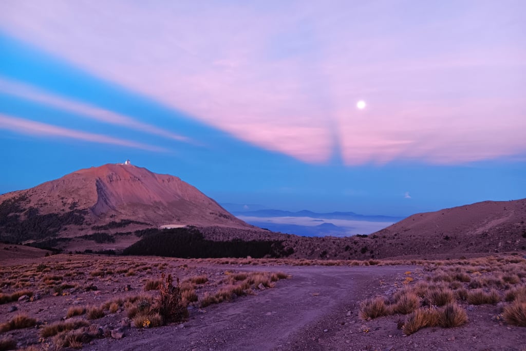 Sunrise and Full Moon at Pico de Orizaba Cara Sur, Puebla, Mexico