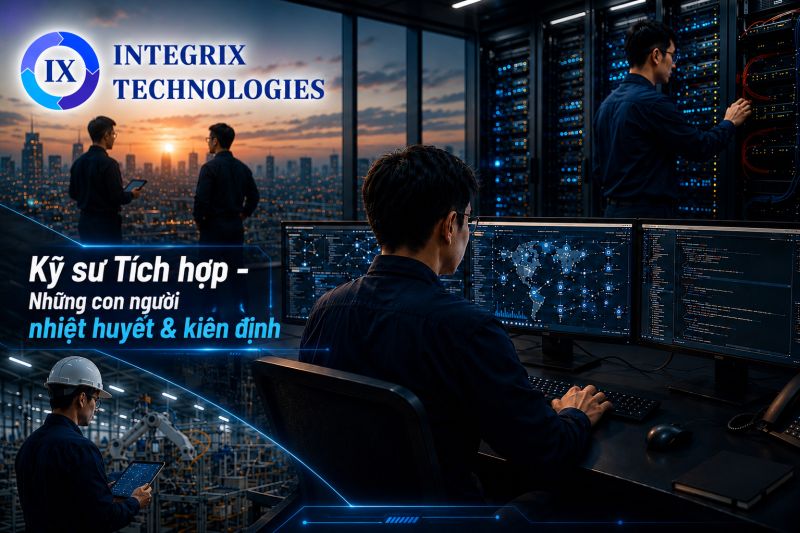 System integration engineers working behind modern operational systems