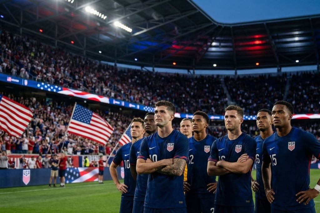 USMNT players in a packed stadium, representing the 2026 World Cup home advantage.