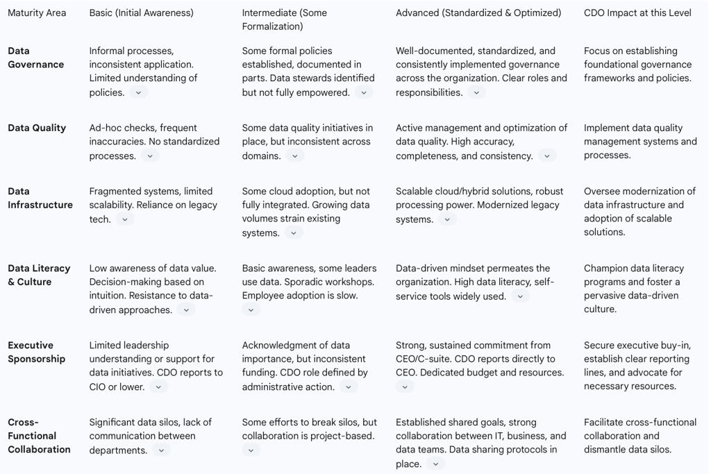 Table: Organizational Data Maturity & CDO Readiness Checklist