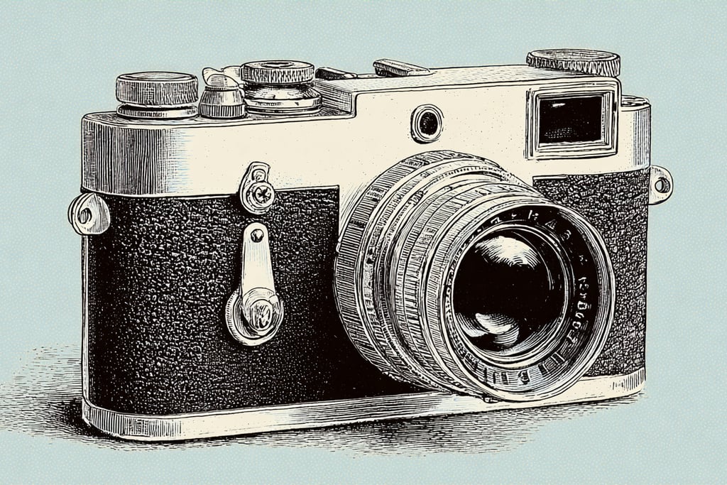 Винтажный рисунок фотоаппарата — отсылка к истории тегирования в фотографии и фотостоках