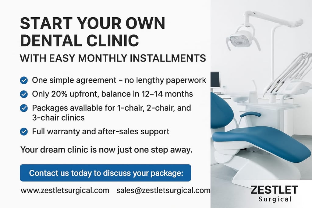 Start your dental clinic without huge upfront costs. Zestlet Surgical, the world's largest manufactu