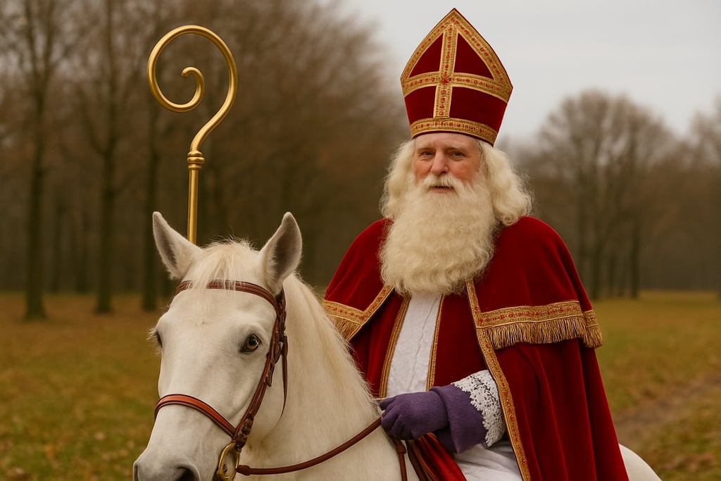 Where is Santa Claus from? Sinterklaas in a red robe and a white horse