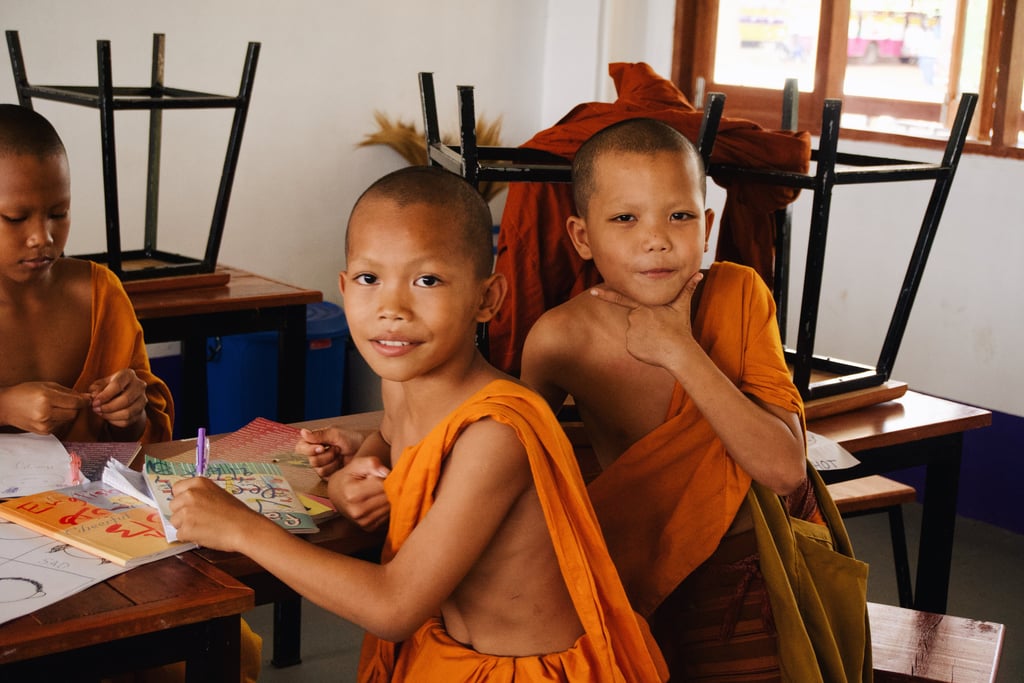 monk children in classroom