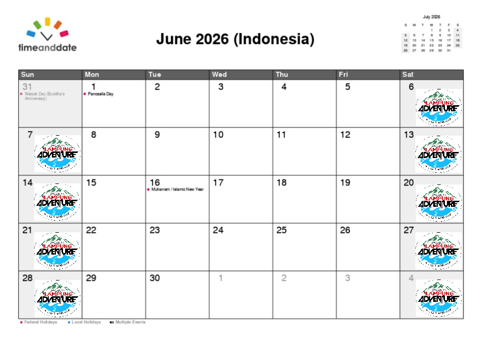 jadwal book calendar petualang bersama Lampung Adventure