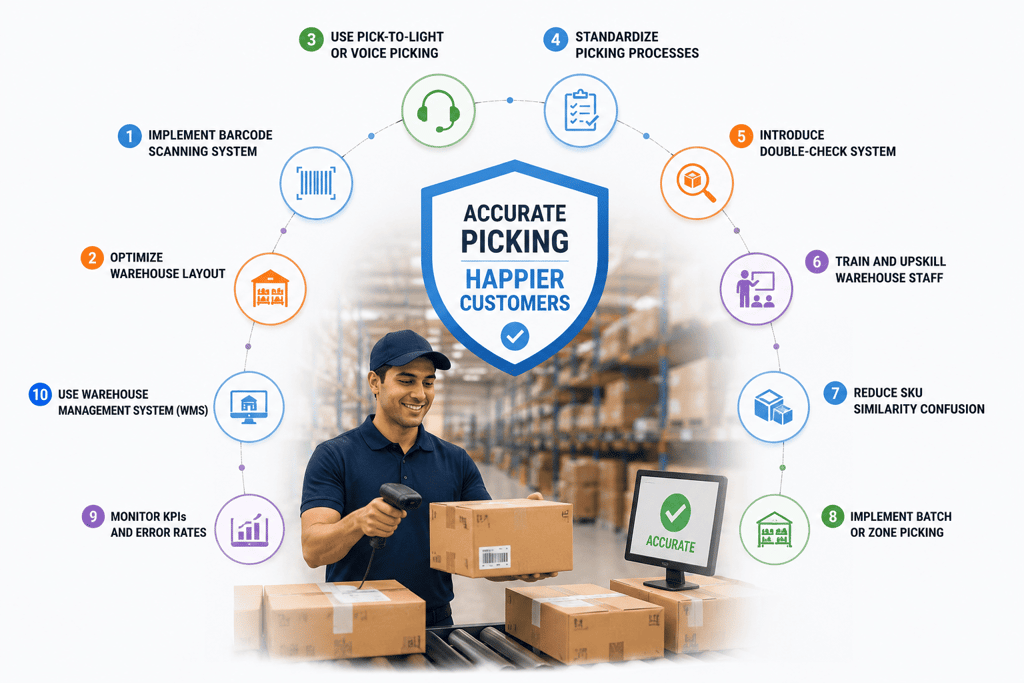 circular layout of ten warehouse picking error prevention methods