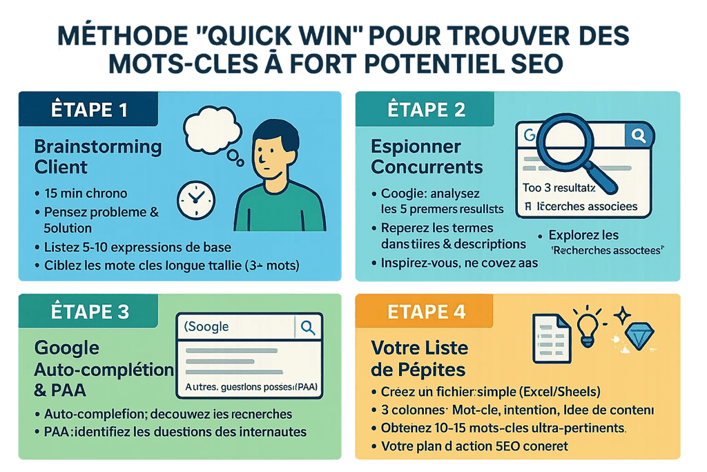 Infographie SEO : méthode quick win mots-clés SEO