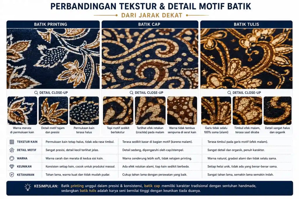 perbandingan batik printing, cap, dan tulis