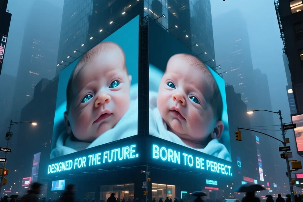 a baby's face is shown on a billboard