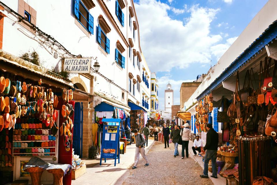 morocco essaouira a narrow alley with shops and shops on the side of a street