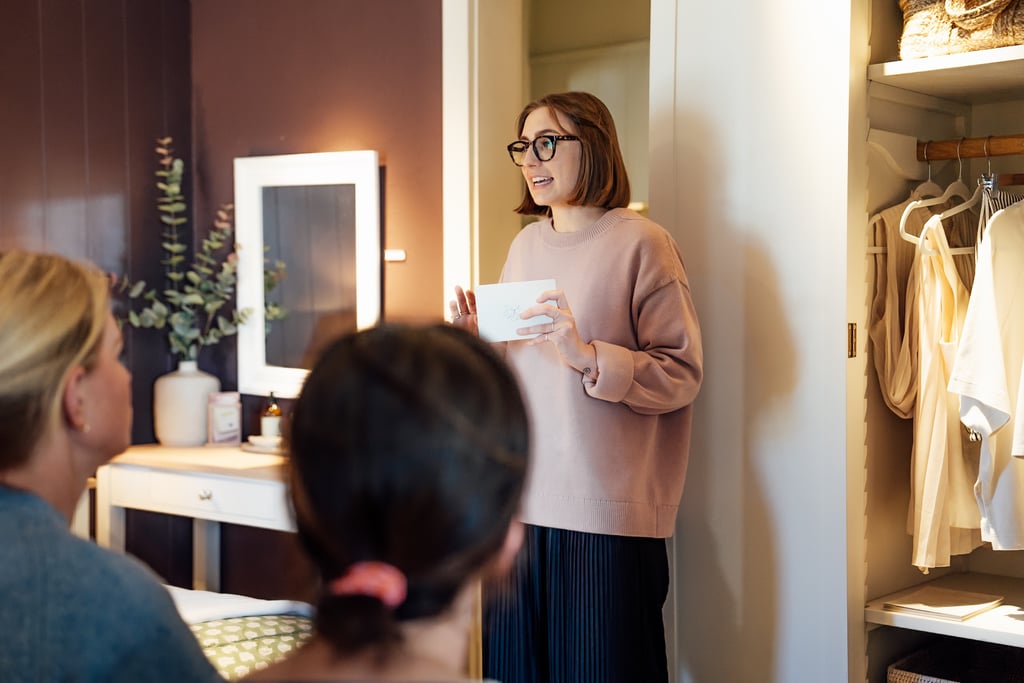 Woman talking about her business with audience 