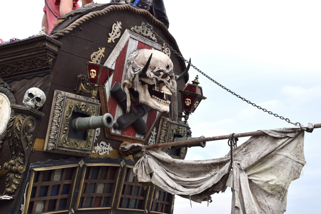 front of Gasparilla ship with large skull